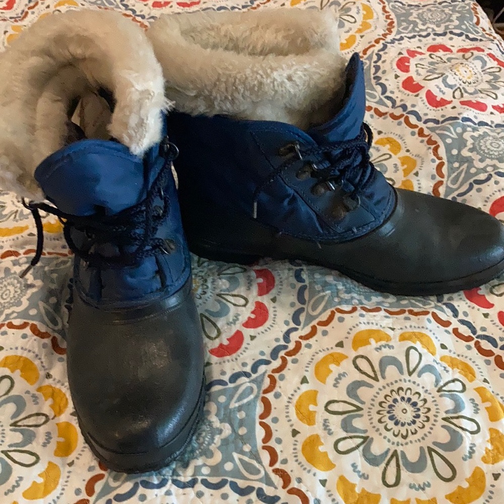 Vintage 1970s Sorel Kaufman Navy Blue Winter Boots Wool Liner Removable